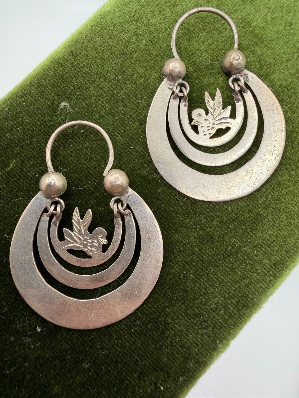 Bird Hoop Earrings - Sterling Silver - Vintage